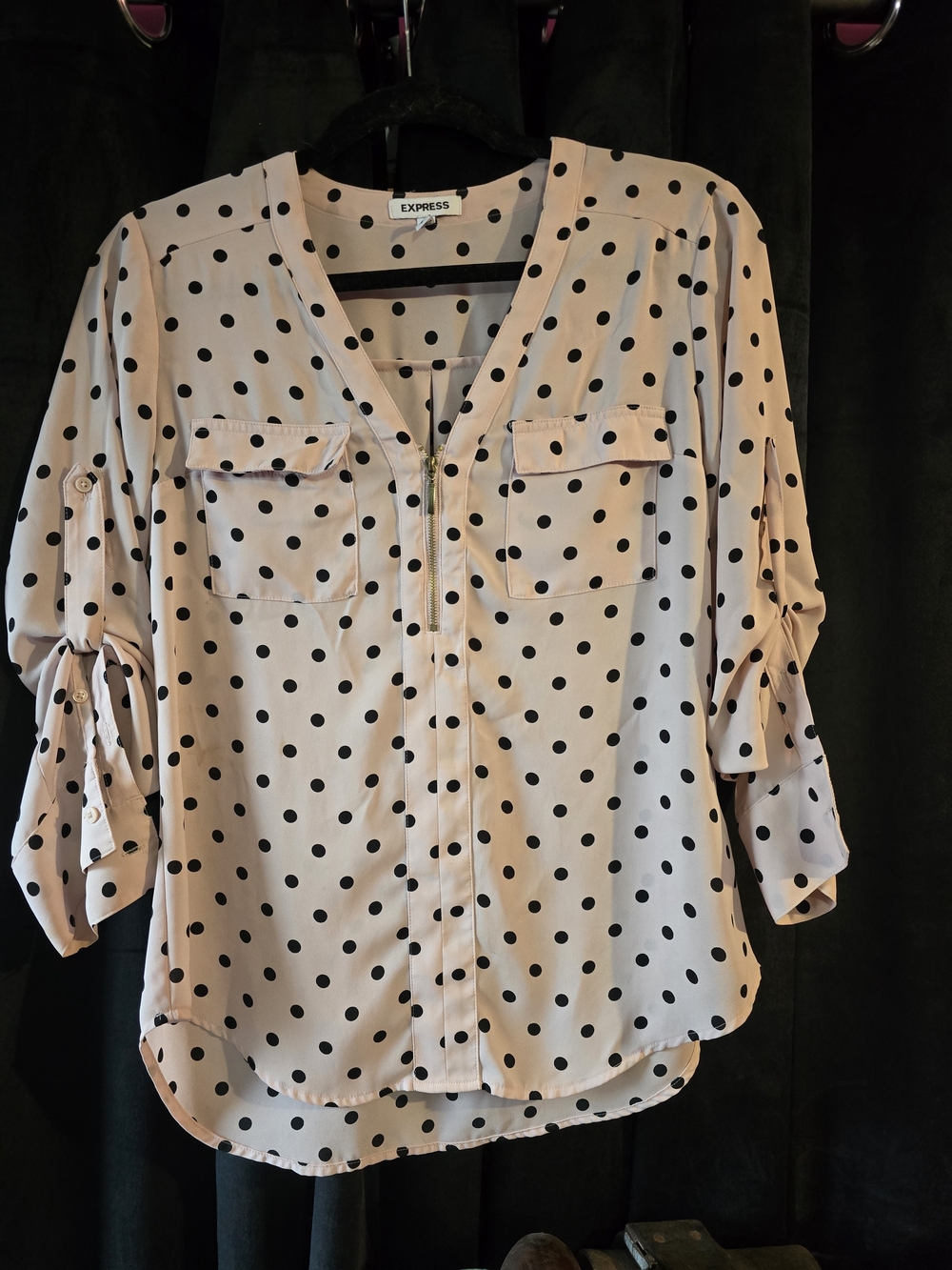 Express Pink Blouse with Black Polka Dots